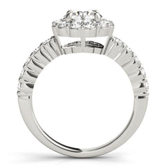 Round Cut Diamond Halo Engagment Ring with Solid Matching Band - Set on 14k Gold