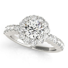 Round Cut Diamond Halo Engagment Ring with Solid Matching Band - Set on 14k Gold