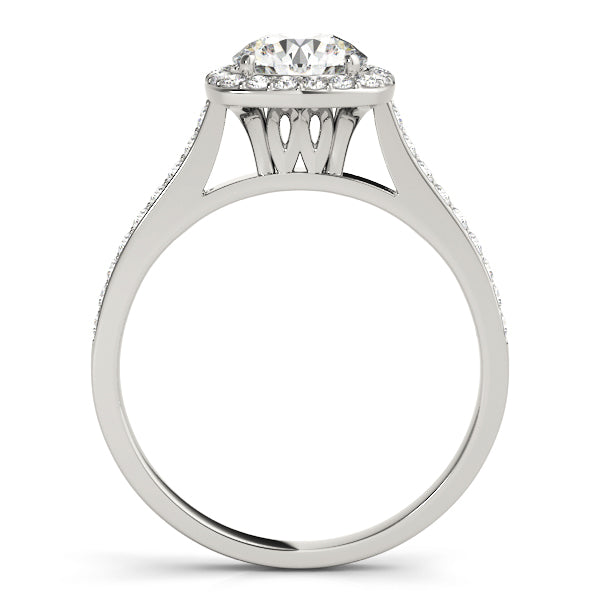 Cushion Cut Diamond Halo Engament Ring with Channel Setting and Matching Band - Set on 14k Gold