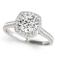 Cushion Cut Diamond Halo Engament Ring with Channel Setting and Matching Band - Set on 14k Gold
