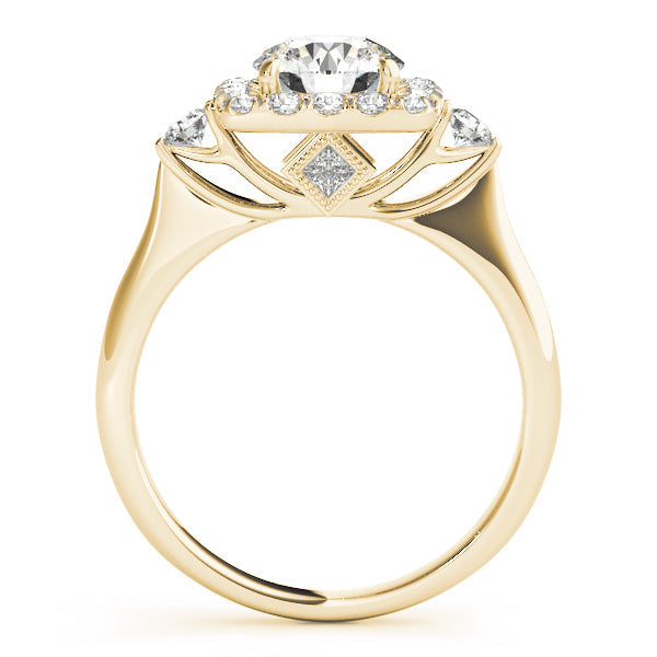 Cushion Cut Diamond Halo Engagement Ring with Side Stones - Set on 14k Gold