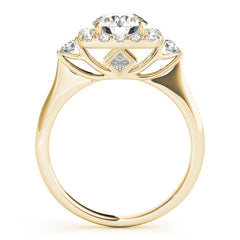 Cushion Cut Diamond Halo Engagement Ring with Side Stones - Set on 14k Gold