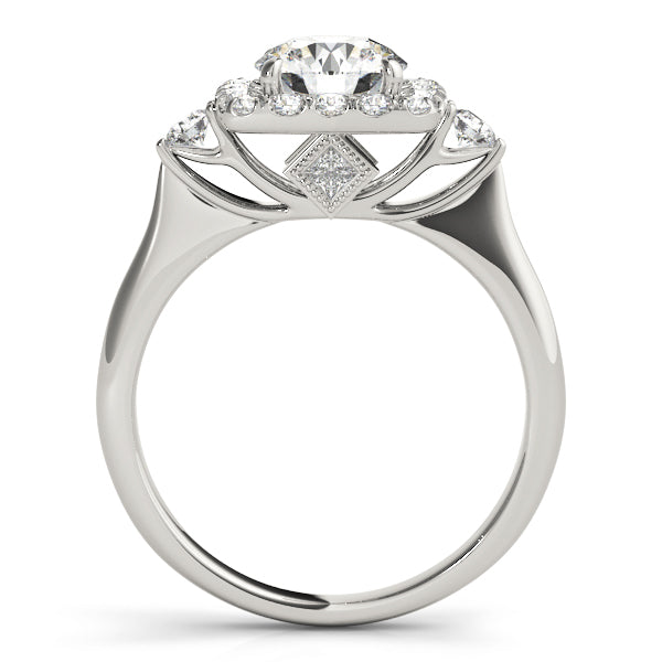 Cushion Cut Diamond Halo Bridal Set with Hidden Bezel Setting and Matching Band - 14k White Gold