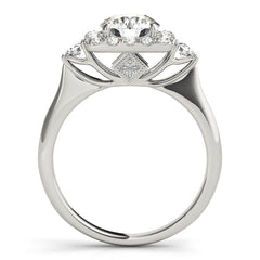 Cushion Cut Diamond Halo Bridal Set with Hidden Bezel Setting and Matching Band - 14k White Gold