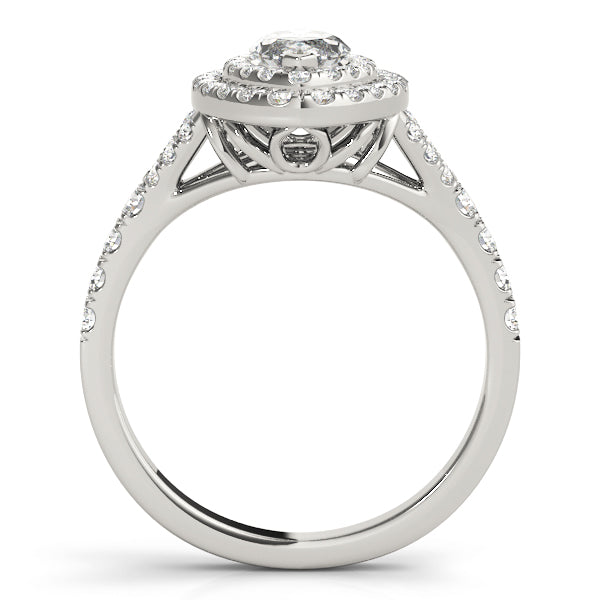 Marquise Cut Halo Diamond with Split Shank Engagement Ring Bridal Set - 14k White Gold