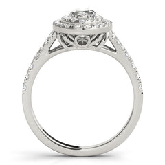 Marquise Cut Halo Diamond with Split Shank Engagement Ring Bridal Set - 14k White Gold