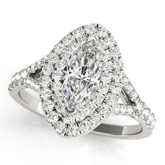 Marquise Cut Halo Diamond with Split Shank Engagement Ring Bridal Set - 14k White Gold