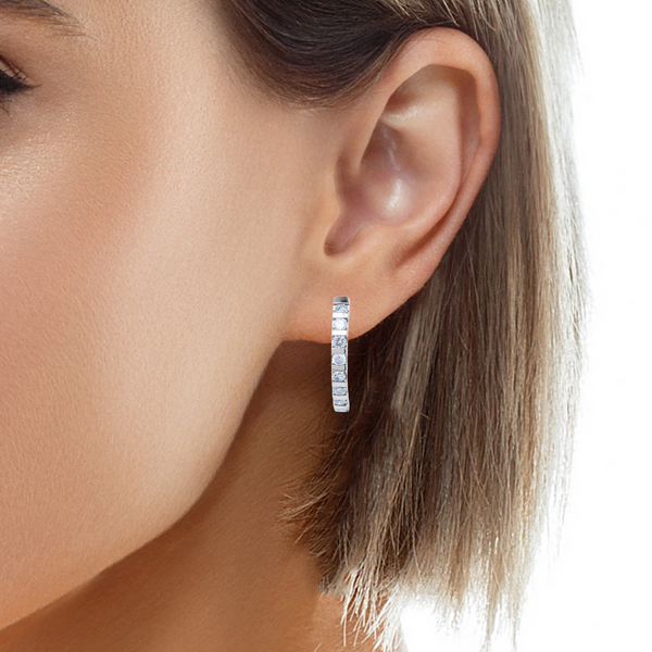 14k White Gold Diamond Round Gemstone Half Hoop Screw Back Earring .75c - LA DIAMOND
