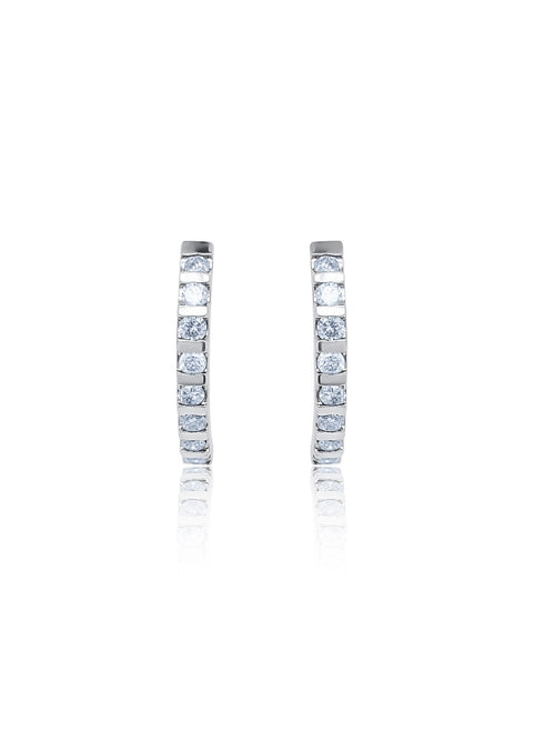 14k White Gold Diamond Round Gemstone Half Hoop Screw Back Earring .75c - LA DIAMOND