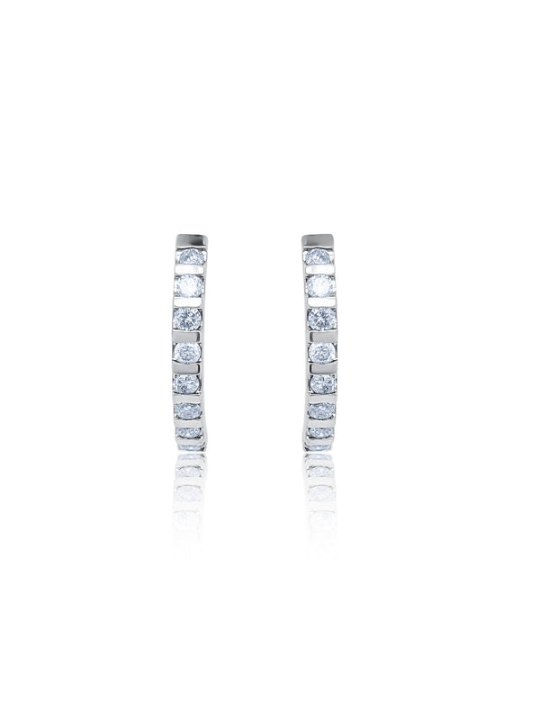 14k White Gold Diamond Round Gemstone Half Hoop Screw Back Earring .75c - LA DIAMOND