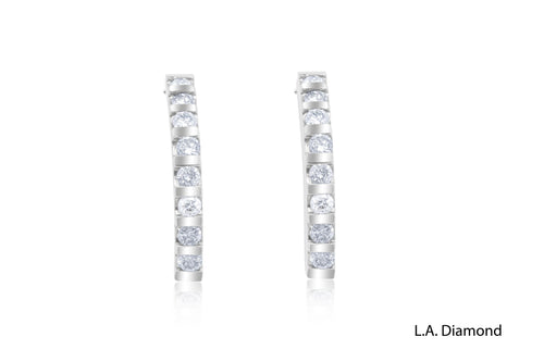 18k White Gold  Diamonds Hoop Earrings - LA DIAMOND