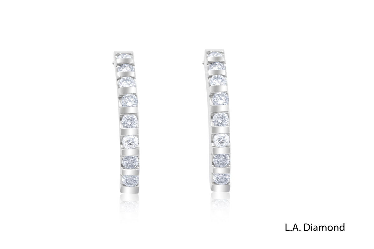 18k White Gold  Diamonds Hoop Earrings
