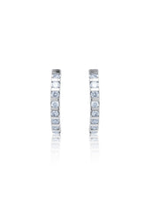 14k White Gold Diamond Round Gemstone Half Hoop Screw Back Earring .75c