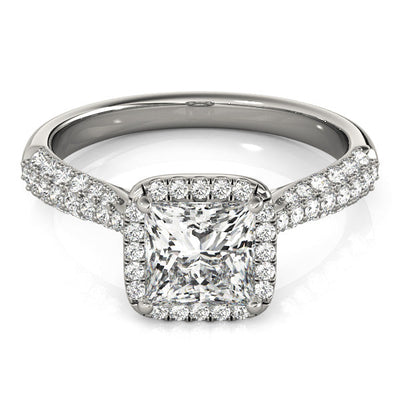 Princess Cut Diamond Halo Engagment Ring with Pave Setting - Set on 14k Gold
