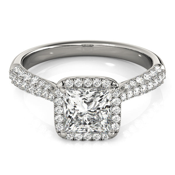 Princess Cut Diamond Halo Engagment Ring with Pave Setting - Set on 14k Gold