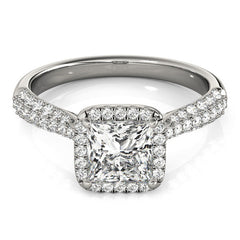 Princess Cut Diamond Halo Engagment Ring with Pave Setting - Set on 14k Gold