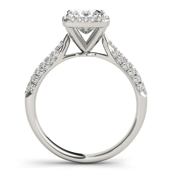 Princess Cut Diamond Halo Engagment Ring with Pave Setting - Set on 14k Gold