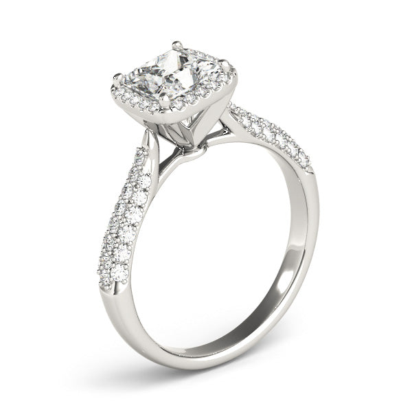 Princess Cut Diamond Halo Engagment Ring with Pave Setting - Set on 14k Gold