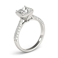 Princess Cut Diamond Halo Engagment Ring with Pave Setting - Set on 14k Gold