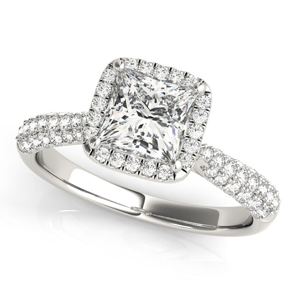 Princess Cut Diamond Halo Engagment Ring with Pave Setting - Set on 14k Gold