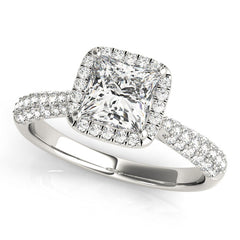 Princess Cut Diamond Halo Engagment Ring with Pave Setting - Set on 14k Gold
