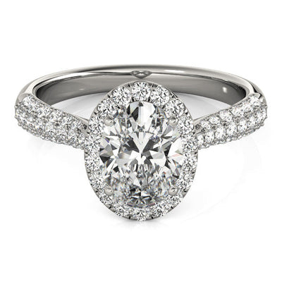Oval Cut Diamond Halo Engagement Ring with Pave Setting - Set on 14k Gold