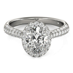 Oval Cut Diamond Halo Engagement Ring with Pave Setting - Set on 14k Gold
