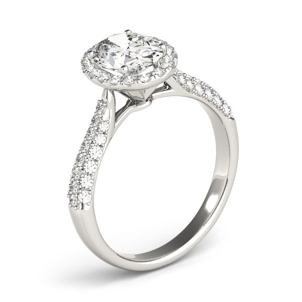 Oval Cut Diamond Halo Engagement Ring with Pave Setting - Set on 14k Gold