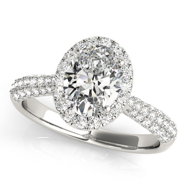 Oval Cut Diamond Halo Engagement Ring with Pave Setting - Set on 14k Gold