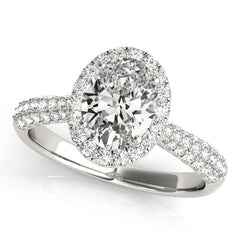 Oval Cut Diamond Halo Engagement Ring with Pave Setting - Set on 14k Gold