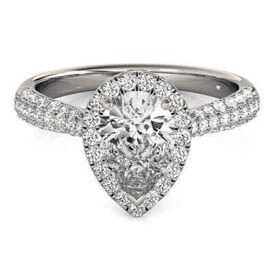Pear Cut Diamond Halo Engagement Ring with Pave Setting - Set on 14k Gold