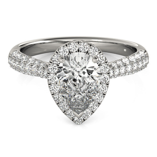 Pear Cut Diamond Halo Engagement Ring with Pave Setting - Set on 14k Gold