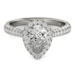 Pear Cut Diamond Halo Engagement Ring with Pave Setting - Set on 14k Gold