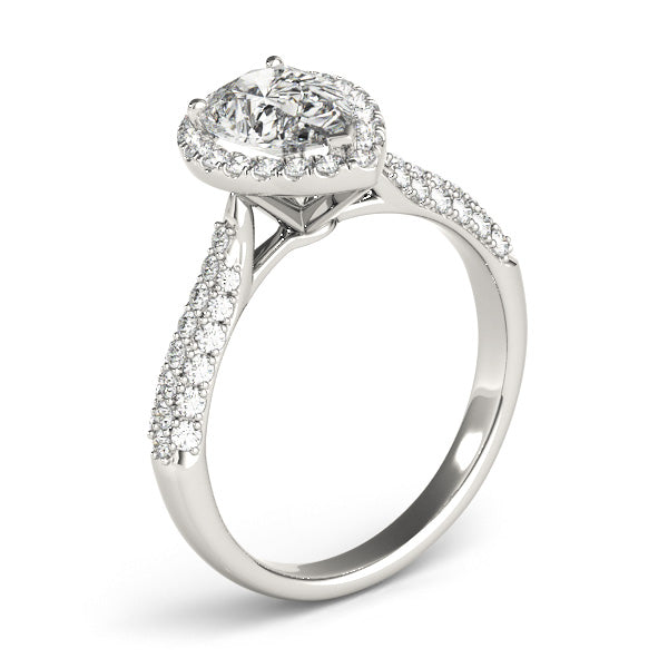 Pear Cut Diamond Halo Engagement Ring with Pave Setting - Set on 14k Gold