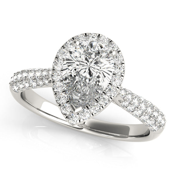 Pear Cut Diamond Halo Engagement Ring with Pave Setting - Set on 14k Gold