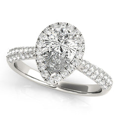 Pear Cut Diamond Halo Engagement Ring with Pave Setting - Set on 14k Gold