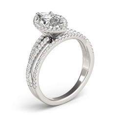 Marquise Cut Halo Diamond with Multi-Row Twisted Shank Engagement Ring - Set on 14k White Gold