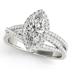 Marquise Cut Halo Diamond with Multi-Row Twisted Shank Engagement Ring - Set on 14k White Gold