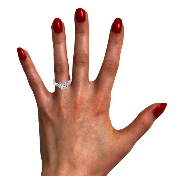 14K White Gold Diamond Princess Cut Centre with Trilliant Shape Engagement Ring (.90 ct)