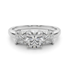 Classic Three Stone Engagment Ring with Round Diamond Center and Princess Cut Diamonds