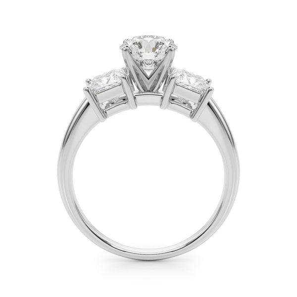 Classic Three Stone Engagment Ring with Round Diamond Center and Princess Cut Diamonds