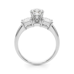 Classic Three Stone Engagment Ring with Round Diamond Center and Princess Cut Diamonds