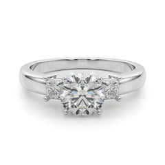Classic Three Stone Engagment Ring with Round Diamond Center and Princess Cut Diamonds