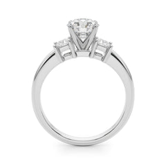 Classic Three Stone Engagment Ring with Round Diamond Center and Princess Cut Diamonds