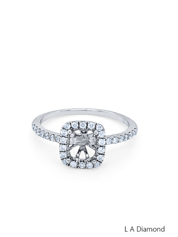 14K White Gold Diamond Cushion Cut Semi-Mount Engagement Ring (.35 ct) - LA DIAMOND