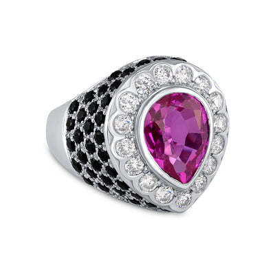 14K White Gold Diamond & Sapphire Cocktail Ring (2.43 ct Total Gem)