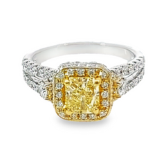14k Yellow and White Gold Diamond Princess-Cut Crown Engagement Ring 1.01c - LA DIAMOND