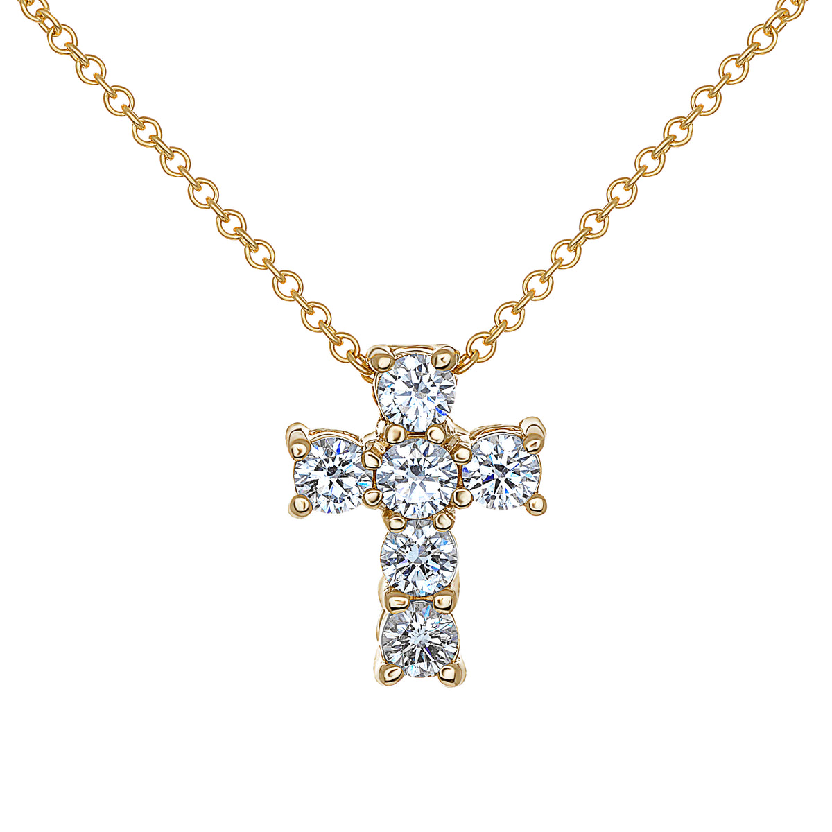 14K Yellow Gold Round Diamond Cross Pendant (1.36 ct)