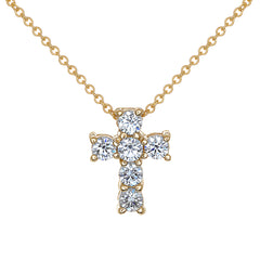 14K Yellow Gold Round Diamond Cross Pendant (1.36 ct)