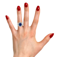 14K White Gold Oval Blue Sapphire Ring With Diamond